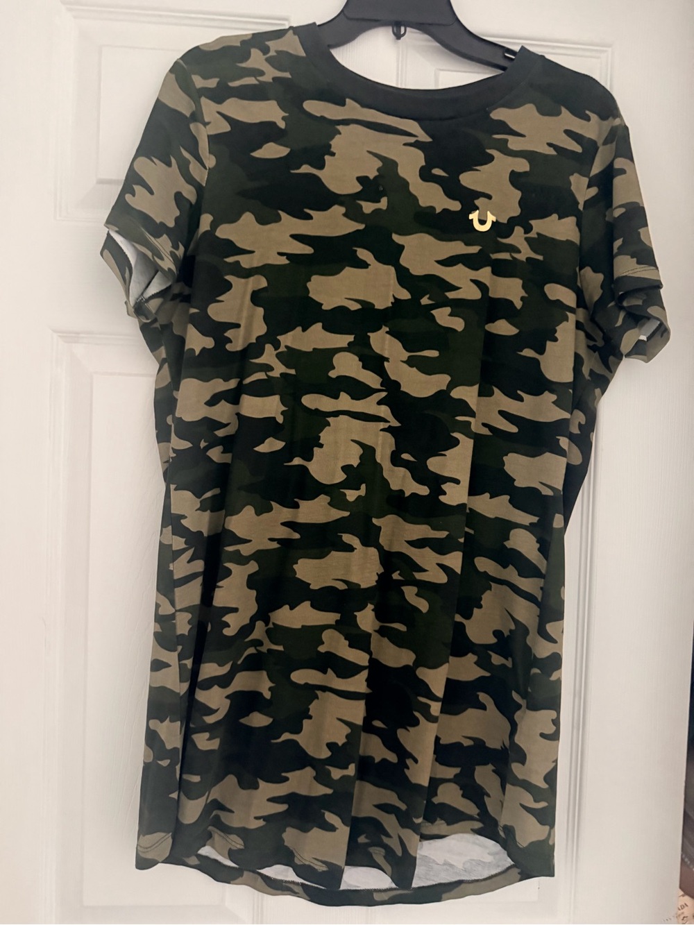 True Religion Men's Camo Short Sleeve T-Shirt in Olive and Black